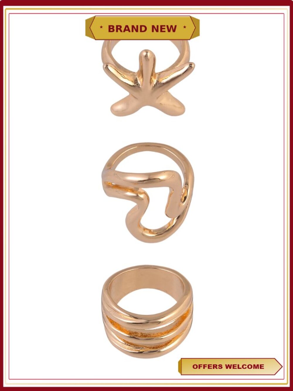 Goldtone Swirl Textured Starfish Ring Set Size 7